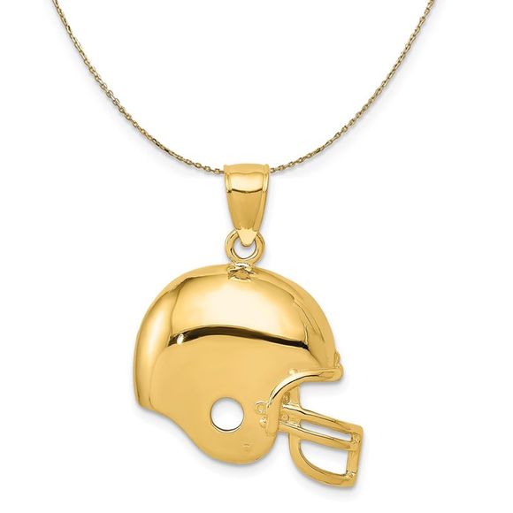 14k Yellow Gold Polished Football Helmet Necklace - 20 Inch